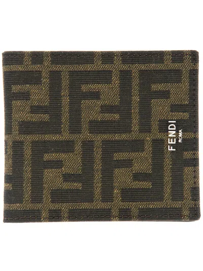 Fendi Ff Jacquard Fabric Bi-fold Wallet Accessories In Brown