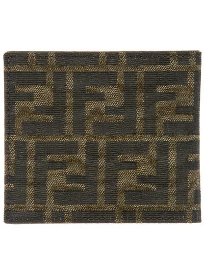Fendi Ff Jacquard Fabric Bi-fold Wallet Accessories In Brown