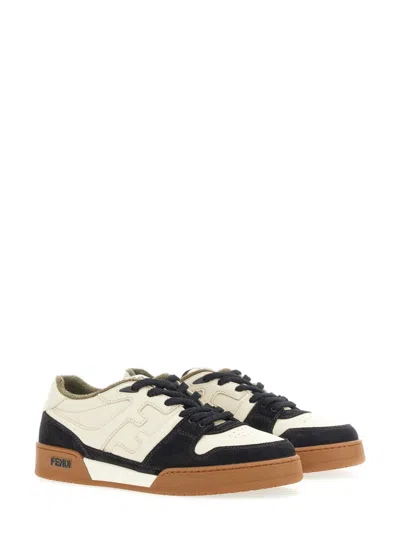 Fendi Leather Sneakers With Suede Inserts In Multi