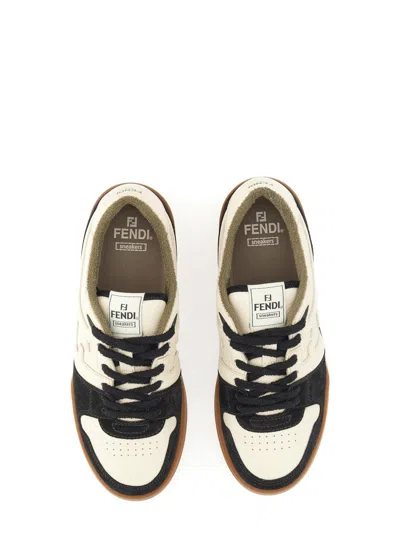 Fendi Leather Sneakers With Suede Inserts In Multi