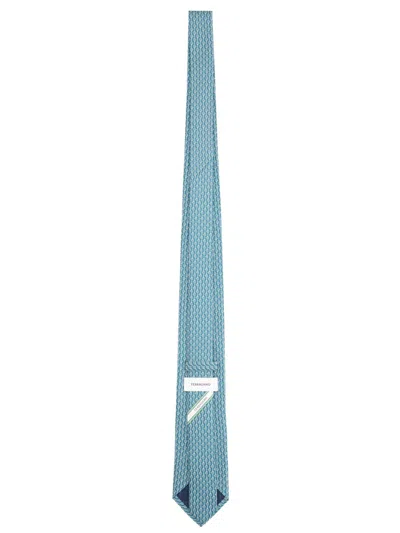 Ferragamo Slim Textured Pattern Silk Tie In Blue