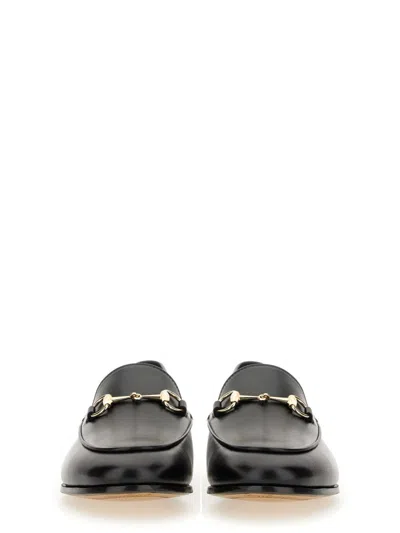 Gucci Women Black Calf Leather Moc Stitching Signature Horsebit Detail Almond Toe Slip-on Style Bran