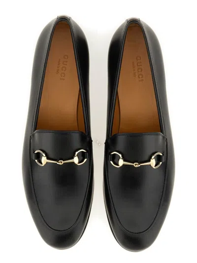 Gucci Women Black Calf Leather Moc Stitching Signature Horsebit Detail Almond Toe Slip-on Style Bran