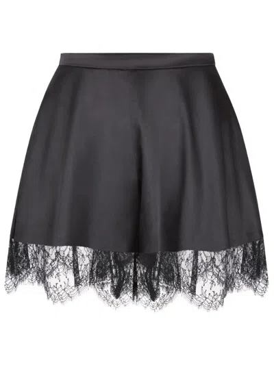 Nina Ricci Silk High Waist Mini Shorts Lace Trim In Black
