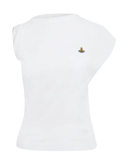 Vivienne Westwood Asymmetric Organic Cotton Top With Gathered Detailing In White