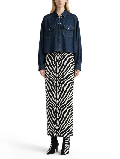 Khaite Neutrals Grenon Cropped Denim Cotton Shirt In Blue