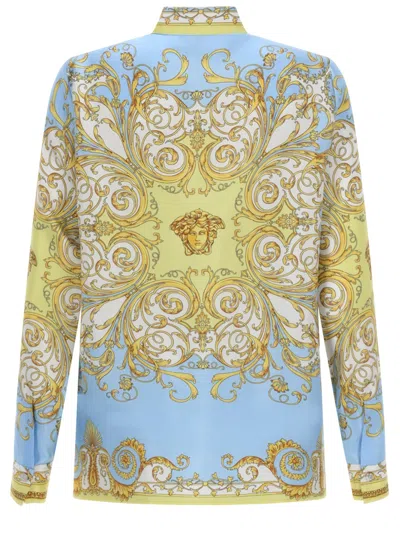 Versace Multicolor Long-sleeved Shirt With Pointed Collar And All-over Baroque Print In Silk For Women