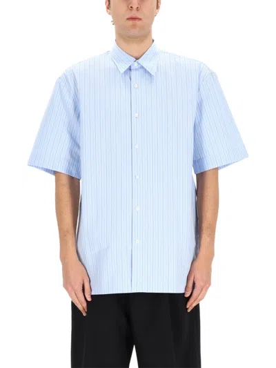 Dries Van Noten Short Sleeve Shirt Straight Cut Striped Collar In Blue