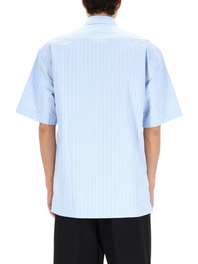 Dries Van Noten Short Sleeve Shirt Straight Cut Striped Collar In Blue