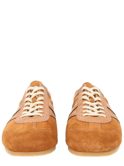 Dries Van Noten Women Beige Low-top Sneakers With Two-tone Lace-up In Suede Woman In Brown