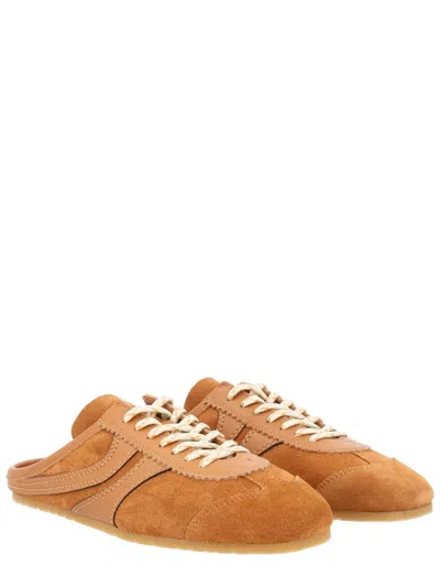 Dries Van Noten Suede Mules Rubber Sole Stitch Detailing In Brown