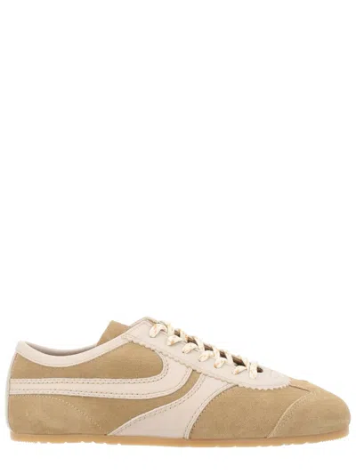 Dries Van Noten Women Beige Low-top Sneakers With Two-tone Lace-up In Suede Woman In White