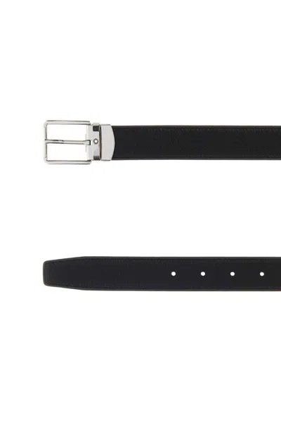 Montblanc Leather Reversible Belt Adjustable Length Textured In Black