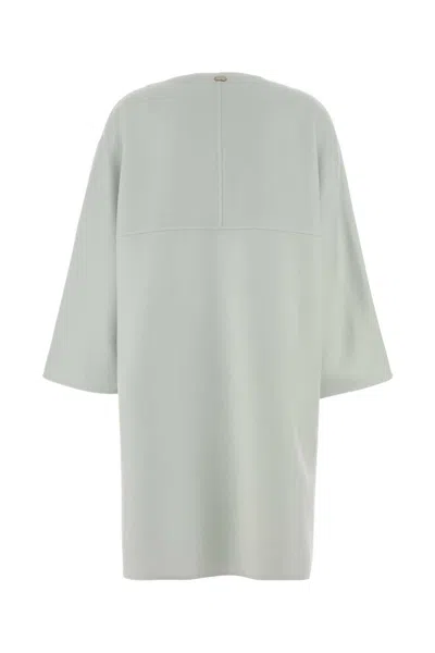 Agnona Wool Blend Coat Straight Cut Wide Sleeves In White