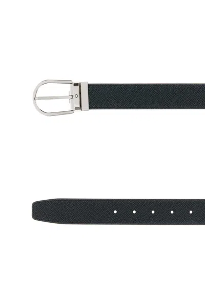 Montblanc Leather Reversible Belt Adjustable Length Textured In Black
