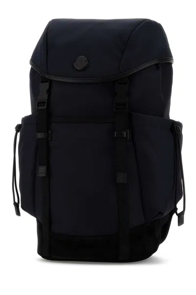 Moncler Canvas Backpack Front Flap Side Pockets In Blue