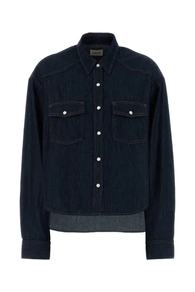 Khaite Neutrals Grenon Cropped Denim Cotton Shirt In Blue