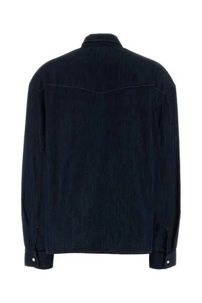Khaite Neutrals Grenon Cropped Denim Cotton Shirt In Blue
