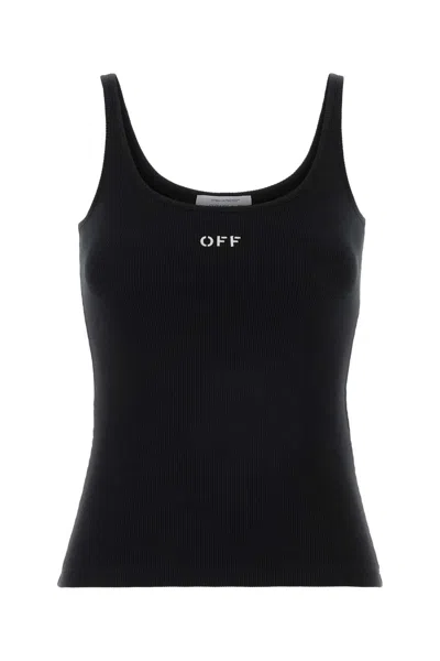 Off-white Stretch Cotton Tank Top Scoop Neckline In Black