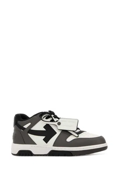 Off-white Out Of Office Grey Low Top Sneakers With Logo Patch On The Tongue And Contrasting Stitching In Leath In Black