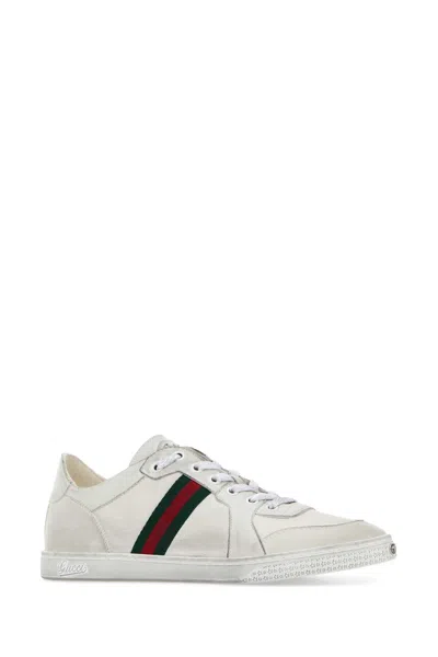 Gucci Leather Stretch Lace Up Sneakers Signature Stripe In Multi