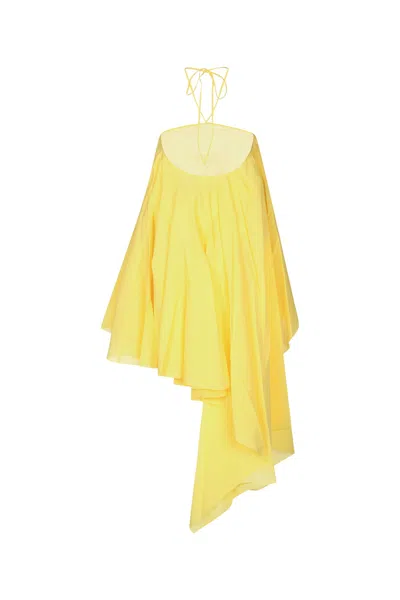 Jacquemus Courte Asymmetric Cotton-blend Crepon Halterneck Dress In Yellow