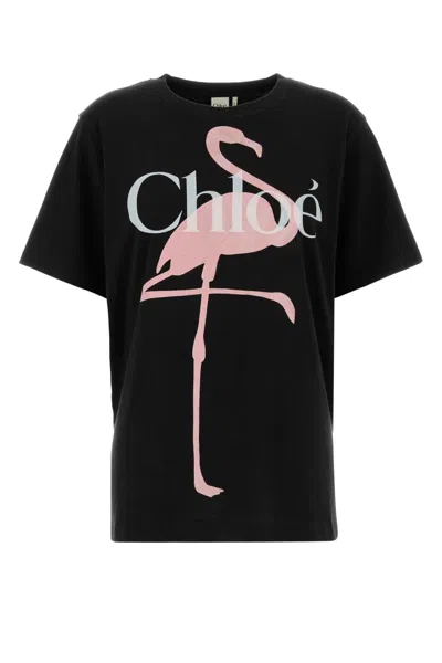 Chloé Women Black Crewneck T-shirt With Maxi Logo Print On The Front In Cotton Woman In Black