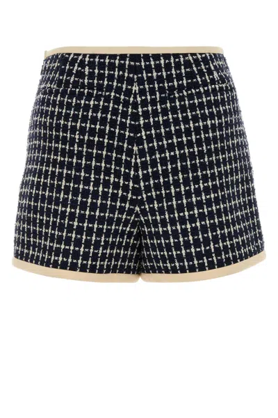Valentino Tweed Shorts Checked Pattern Contrast Trim In Black