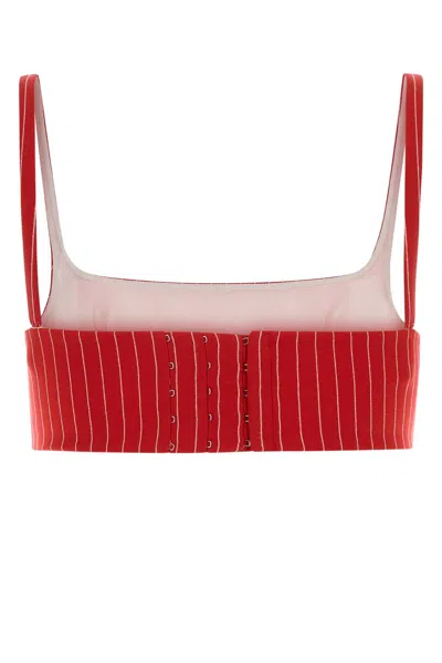 Oriane Embroidered Viscose-blend Mini Crop Top In Red