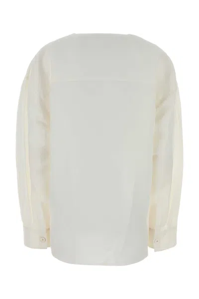 Jil Sander White Linen Blend Oversize Shirt In Neutral