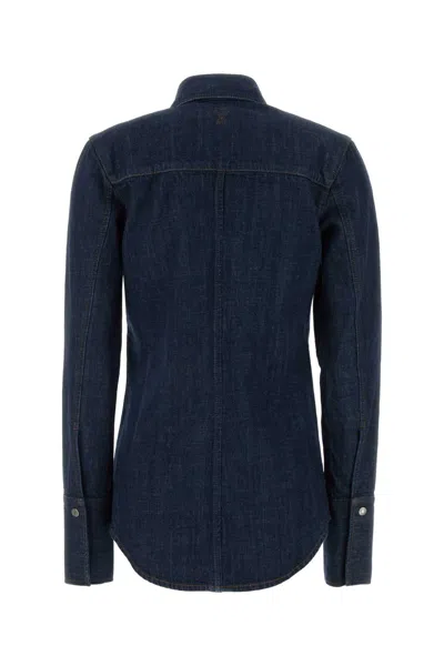 Ami Alexandre Mattiussi Women Blue Denim Full Sleeves Shirt, Xs Luxury Shirts For Women Darveys