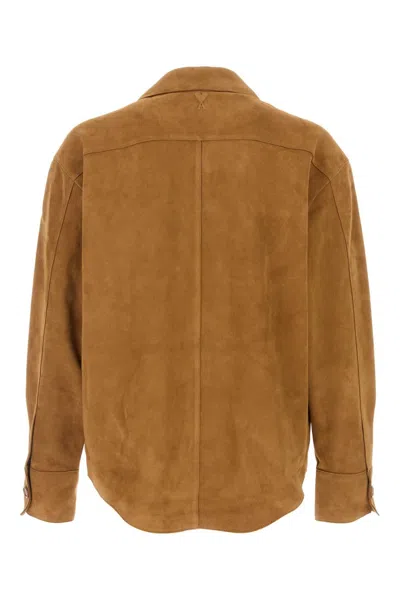 Ami Alexandre Mattiussi Suede Oversize Shirt Long Sleeves Chest Pocket In Brown
