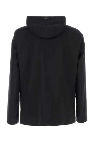 Herno Jersey Blazer Hood Long Sleeves Pockets In Black