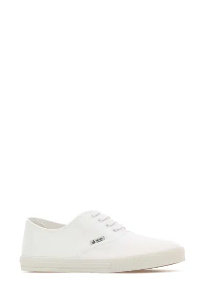 Prada Drill Fabric Low Top Lace Up Sneakers In White