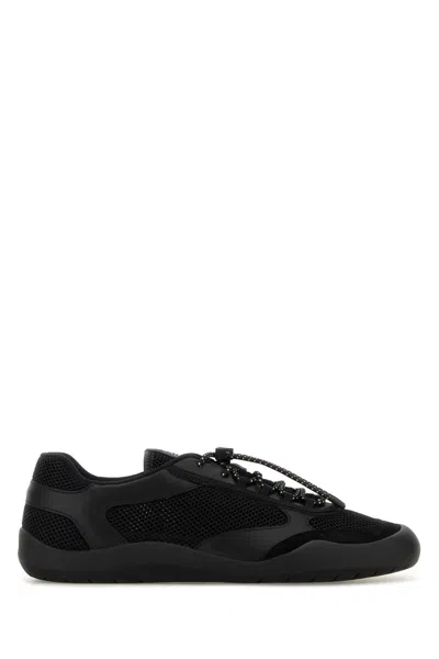 Prada Speedrock Leather And Mesh Fabric Sneakers Shoes In Black