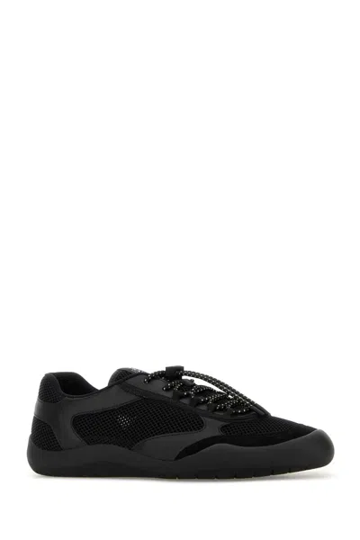 Prada Speedrock Leather And Mesh Fabric Sneakers Shoes In Black