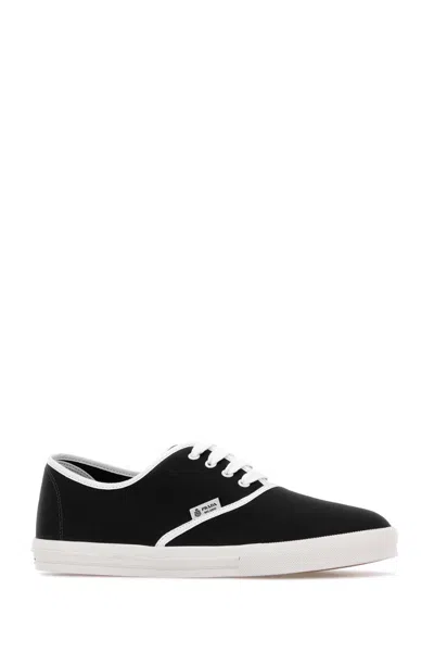 Prada Lace Up Sneakers Contrast Trim Rubber Sole In Black