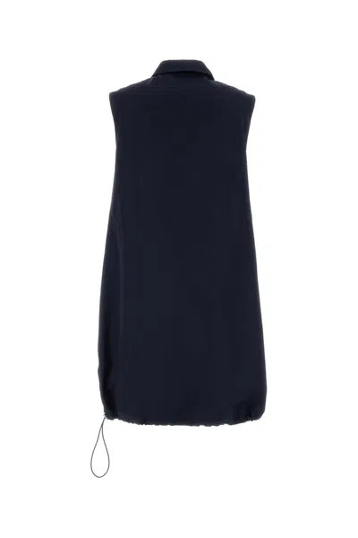 Prada Poplin Mini Dress Sleeveless Drawstring Hem In Blue