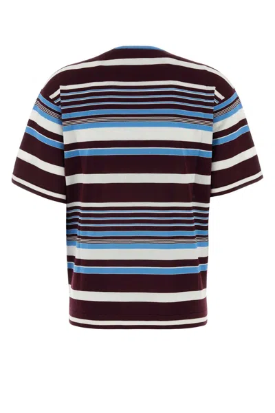 Prada Amaranth And Light Blue Striped Cotton T-shirt In Multi