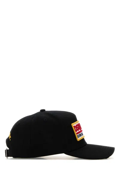 Dsquared2 Black Baseball Cap With Bold Patch And Adjustable Strap In Black