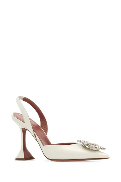 Amina Muaddi Begum Sling 70 Crystal Embellished White Leather Pumps