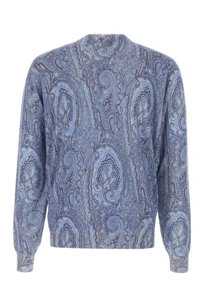 Etro Silk And Cashmere Sweater With Floral Arnica Motif In Blue