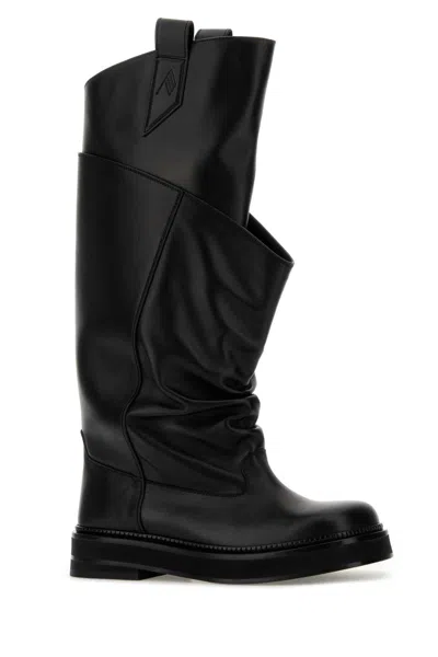 Attico 'passeggiata' Black Boots With Heel-tab And Rubber Sole In Leather Woman