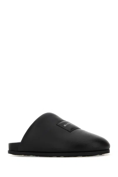 Givenchy Black Leather Slippers In Black