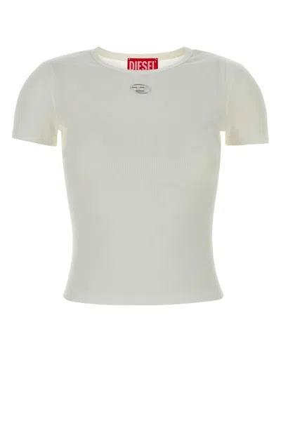 Diesel Women White T-shirt With Logo On The Front And Ribbed Design In Cotton Woman