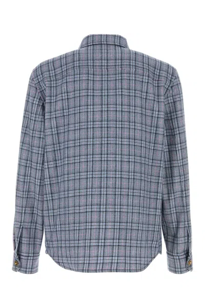 Versace Wool Shirt Featuring Embroidery Button Cuffs In Blue