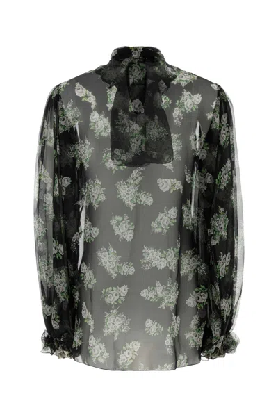 Dolce & Gabbana Printed Silk Blouse In Black