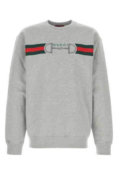 Gucci Men Grey Crewneck Sweatshirt With Logo Detail On The Front In Cotton Man In Gray