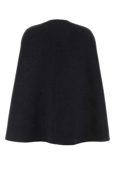 Gucci Women Black Cape With Clamp Closure On The Front And Internal Gg Motif In Wool And Silk Woman In Gray