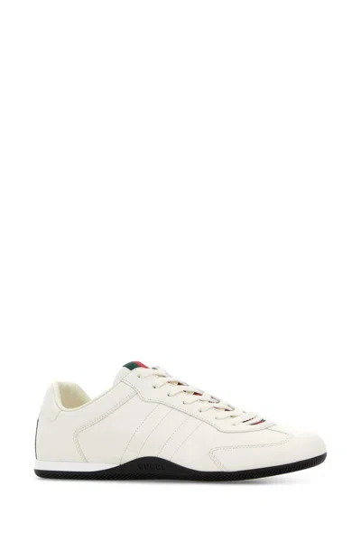 Gucci White Calf Leather Bos Taurus Low Top Sneakers In Neutral